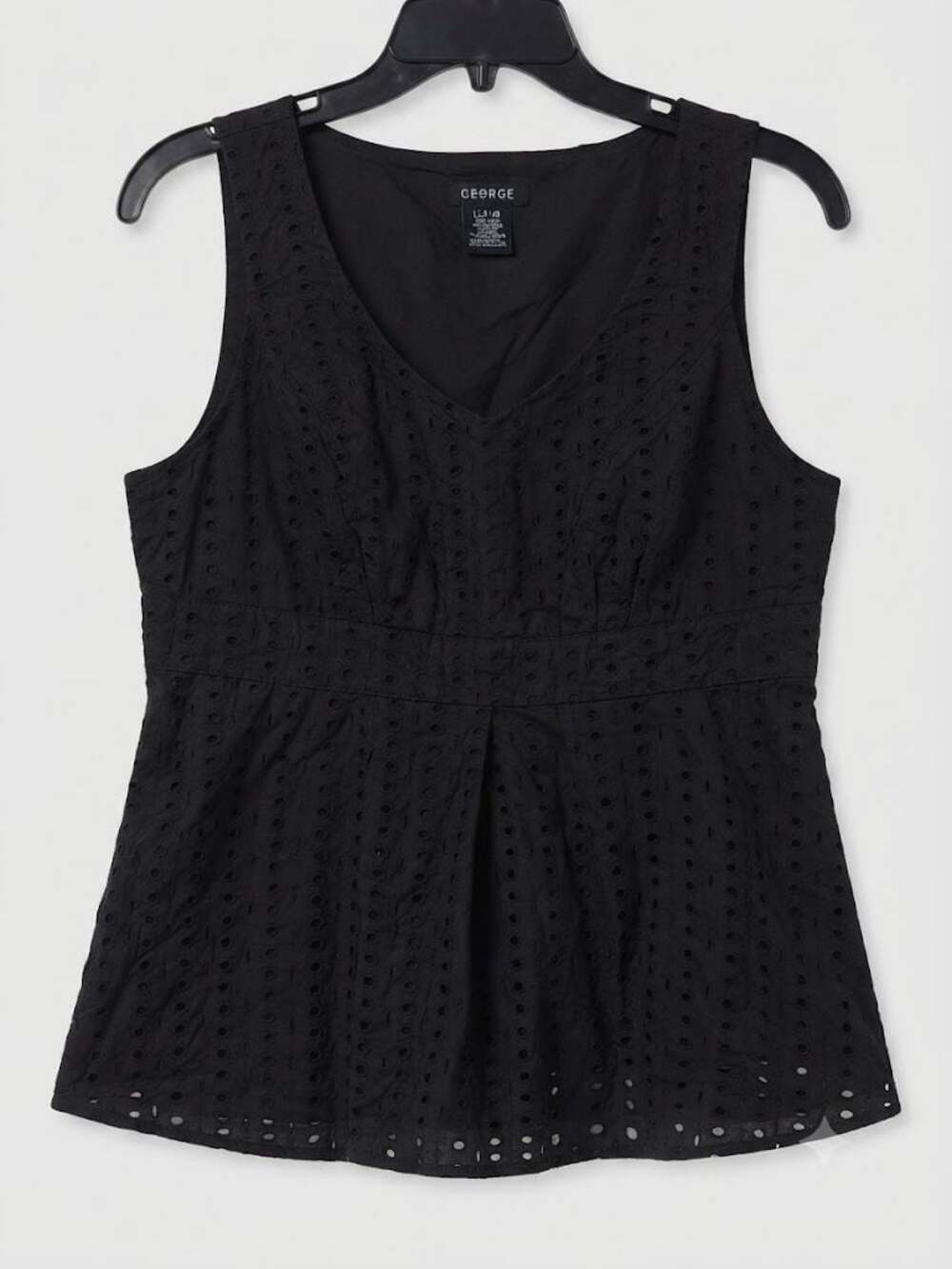 George Women's Black Eyelet V-Neck Sleeveless Blouse L (12-14)